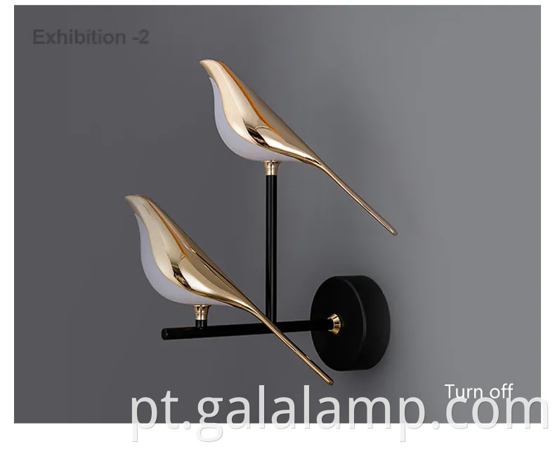 Lâmpada de parede liderada por pássaro de pega nórdica para decoração do quarto